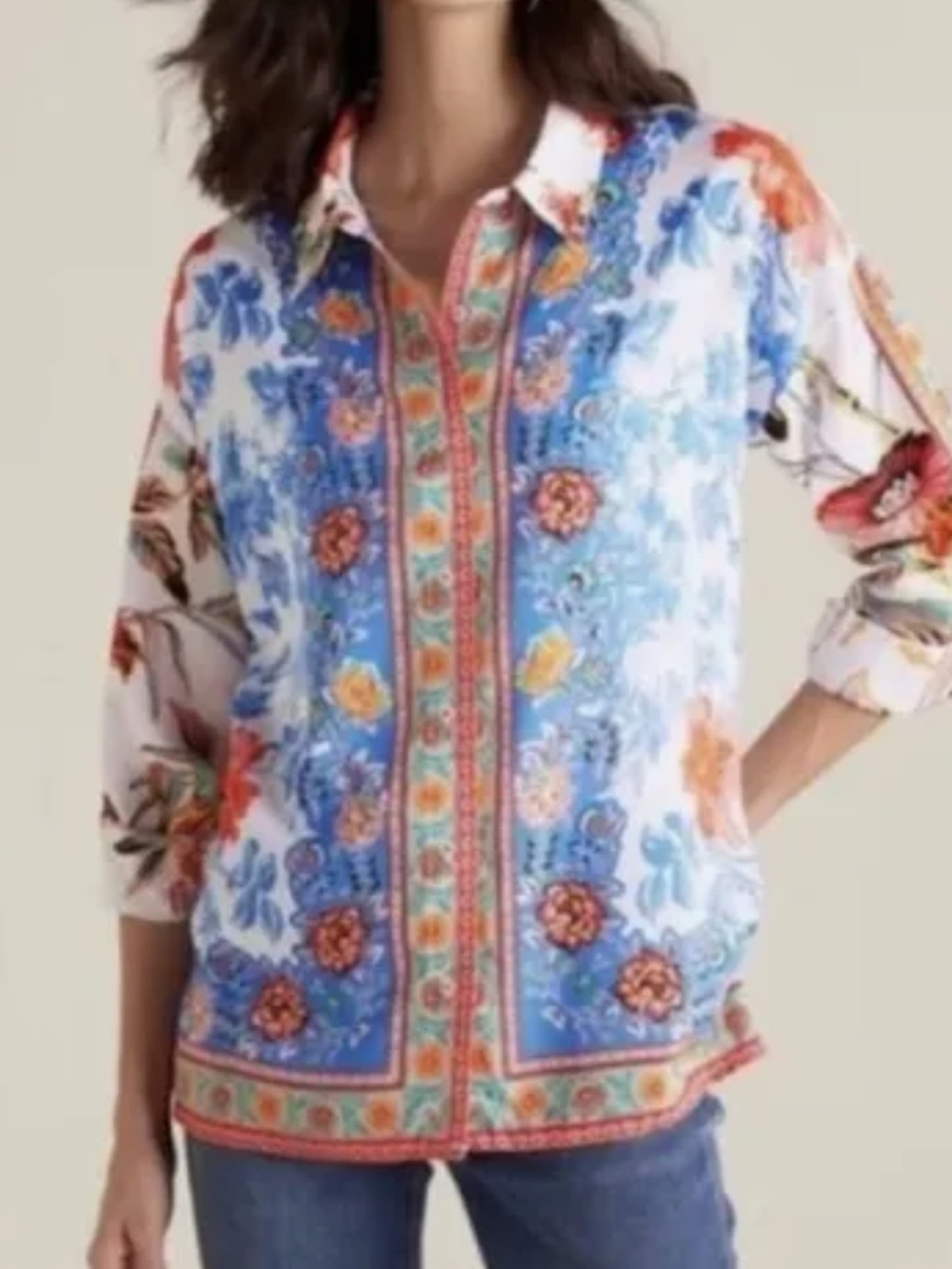 Soft Surroundings Samara Modal Floral Print Long Sleeve Shirt size M